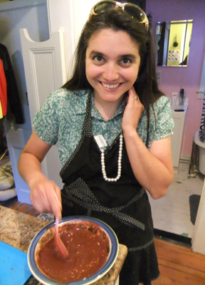 Sue stirs the ganache. Really it's melted chocolate and cream but doesn't ganache sound way fancier?