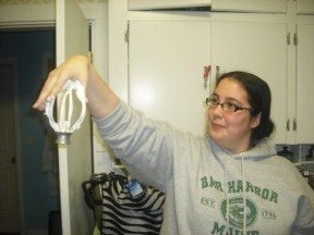 The magical Sam will now hold the whisk with only the force of her gaze... and the power of marshmallow goo.
