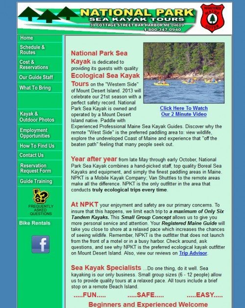 The old National Park Sea Kayak homepage was text heavy and needed an update.