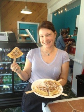 I just want to eat waffles on a stick in my free time... like anyone else. (My friend Jen has them sometimes in her cafe.)