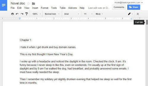 The beginning of my terrible novel, sitting in Google Drive, wondering its fate.