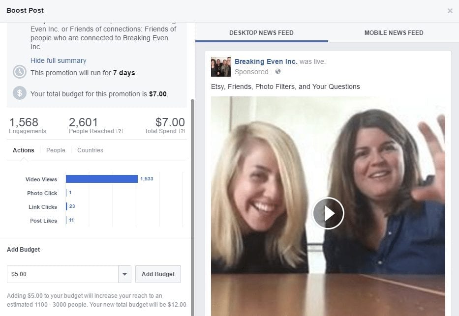 Facebook Live And Facebook Ads: An Experiment