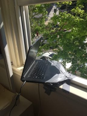 As Tim Gunn would say, I 'made it work' so I could live stream the Bar Harbor Fourth of July Parade as I promised by duct taping my 15 inch laptop out the window.